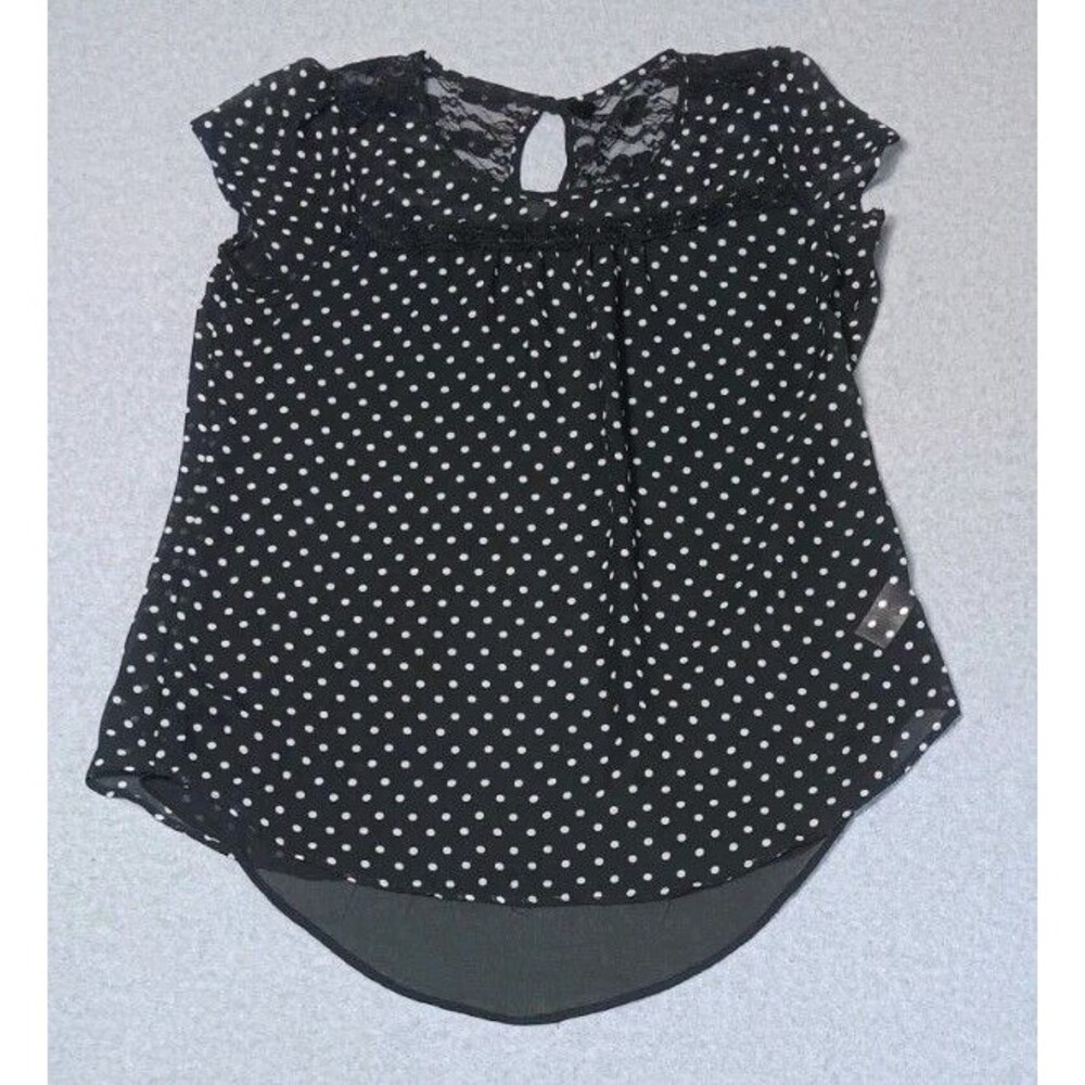 Maurices Lace Yoke Cap Sleeve Sheer Blouse M Poka Dot Whimsigoth Retro Pin Up